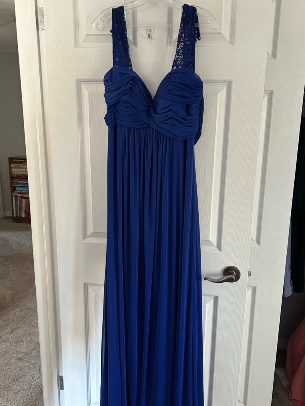 Royal Blue Lace-Strap Prom Dress